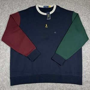 Polo Ralph Lauren NWT Sweatshirt Mens 4XLT Blue Color-Blocked Double Knit Pony